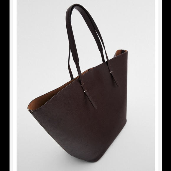 Zara Brown 100% Leather Reversible Tote Bag - Picture 5 of 6
